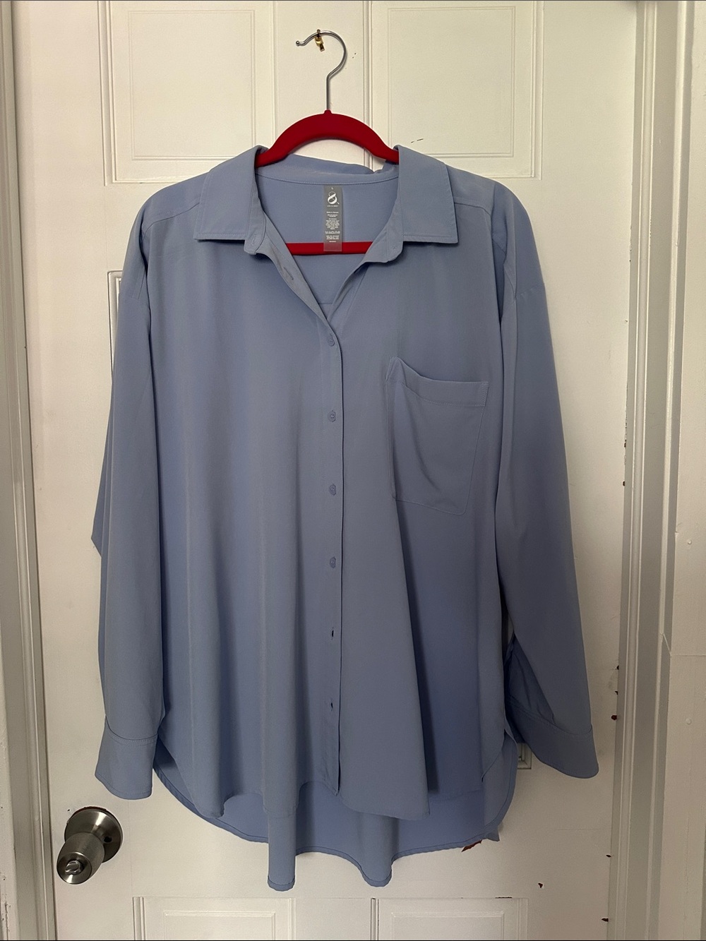 Light Blue Women’s Button-Down Blouse with Pocket - Casual to Work Wear